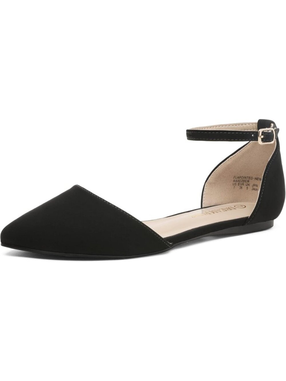Women's Black/Nubuck Faux Suede Pointed Plain Ballet Comfort Soft Slip On Flats